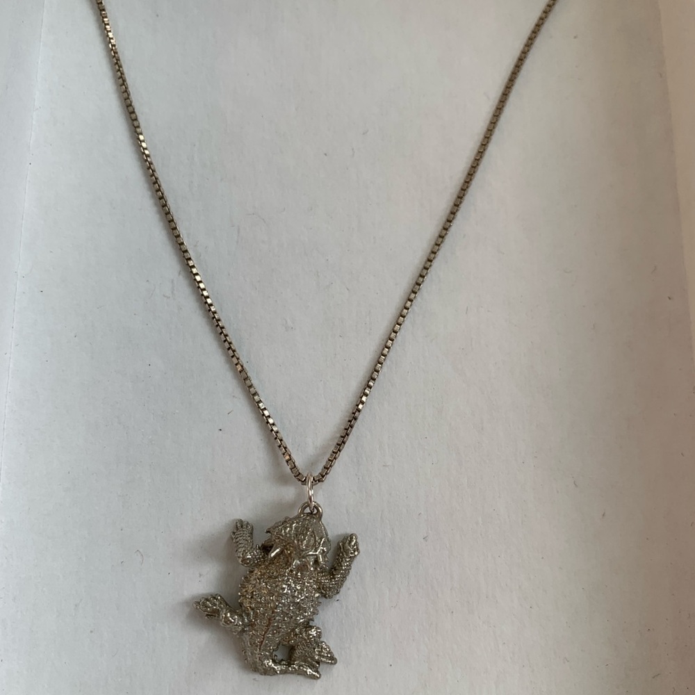 Sterling Silver Horned Toad Lizard Pendant Necklace 925 Italy Box Chain - Picture 6 of 10